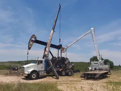 A pumping unit recieving maintenance